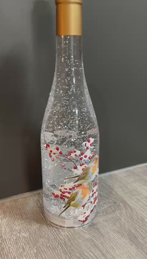 30CM Robin Bottle Spinner LED Lit Christmas Festive Robins