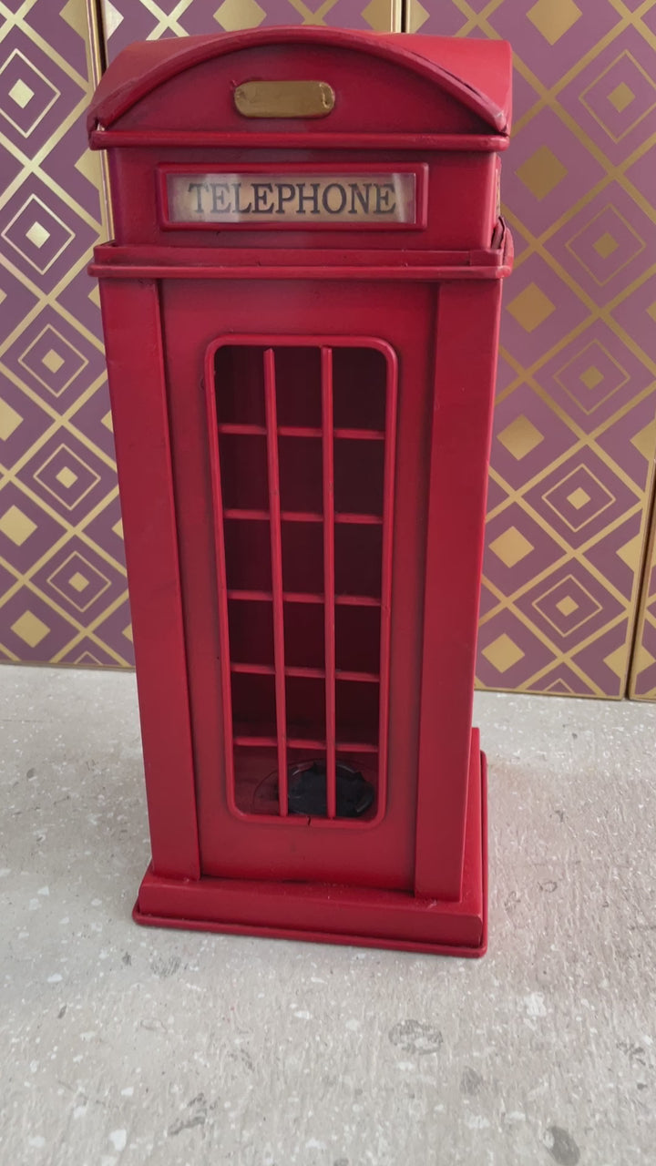 Red London telephone booth money box retro vintage tin model