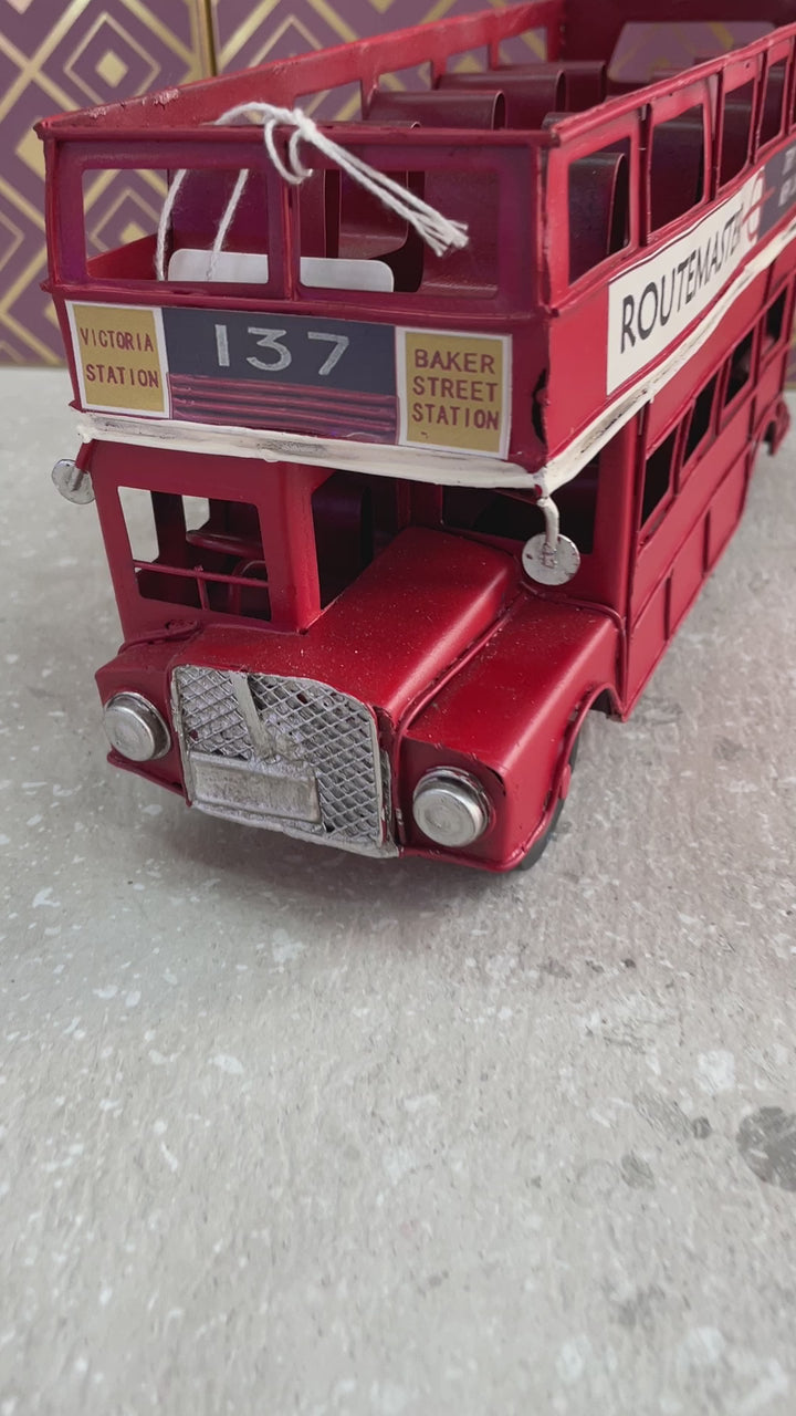 Red double decker routemaster open top vintage transport tin model