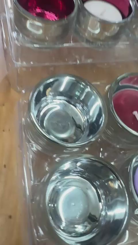 Pack of 6 Red, Silver & Champagne Glass Tea Light Holders Decorative Home Décor