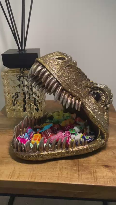 Gold Dinosaur Head open mouth Trinket Dish Bowl decorative Ornament