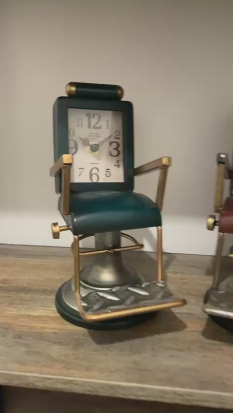 Green Brown barbers chair table clock decorative ornamental battery powered