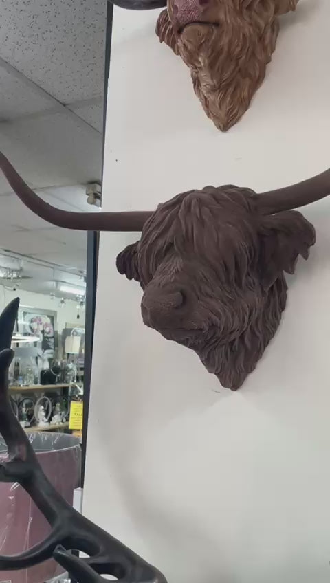 Scottish Highland Cow brown velvet head wall mounted ornament