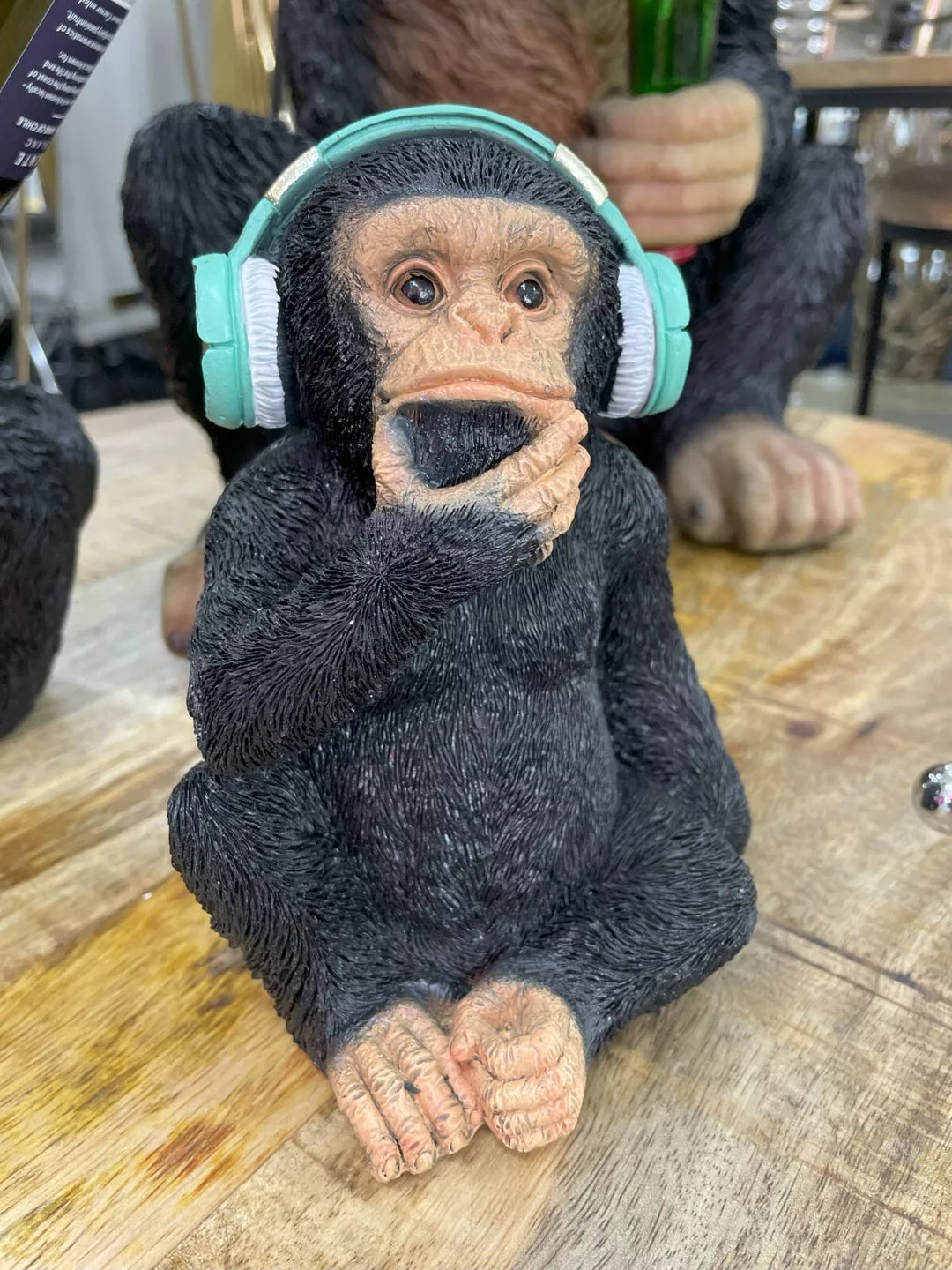 Monkey with headphones black ornament