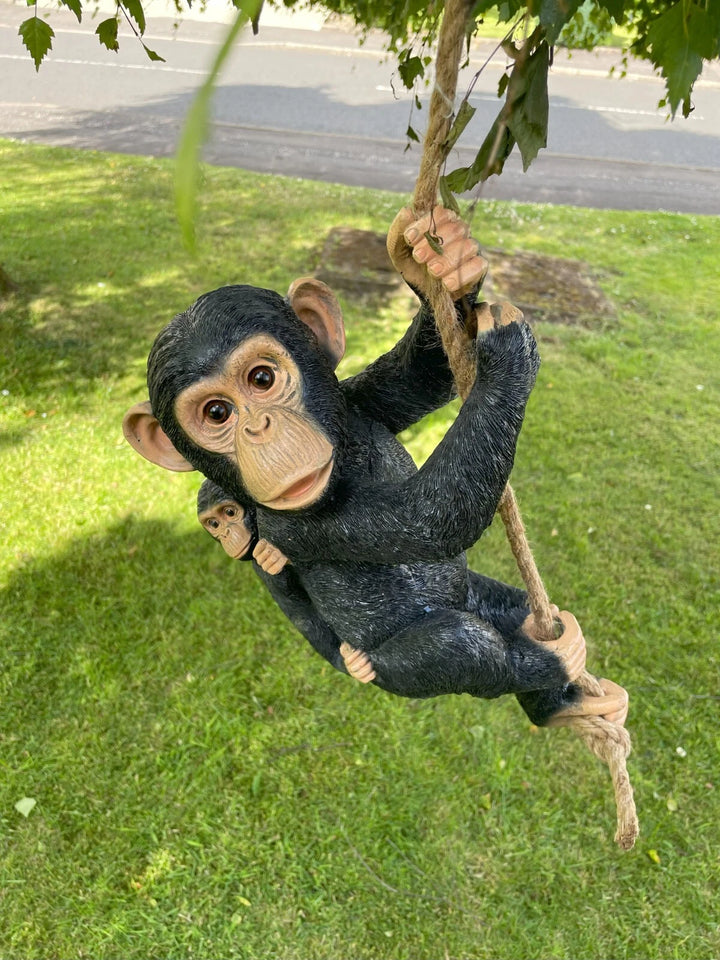 Climbing Monkey with Baby Hanging on Tree Decorative Ornament Jungle animal Garden