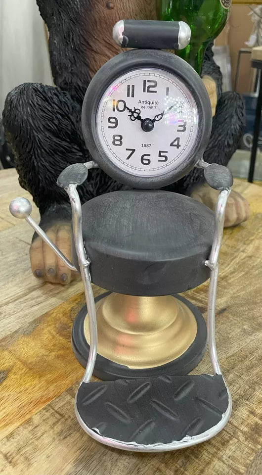 black barbers chair clock decorative ornamental table clock-battery powered