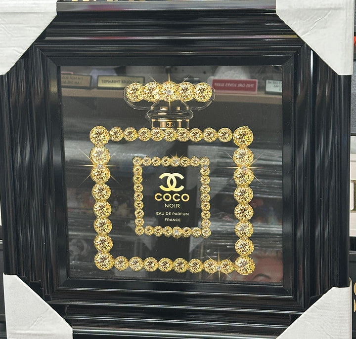 Luxury Black & White Bottle Wall Art with Black Step Frame | Liquid Art Resin & Crystal Picture