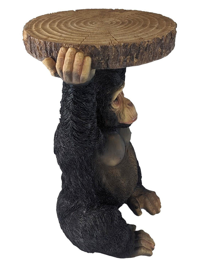 Chimp Holding Trunk Table – Resin Chimpanzee Side Table | Novelty Home Furniture