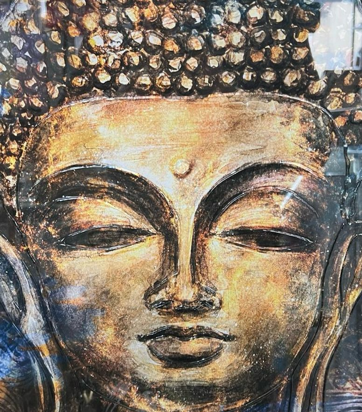 Black and gold Buddha wall art with liquid art resin, black and gold two tone frame