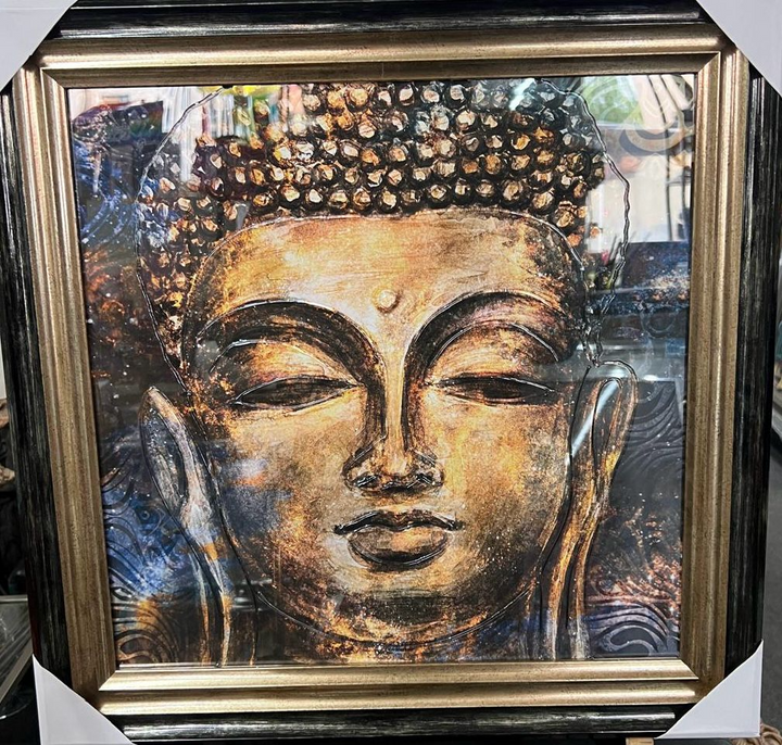 Black and gold Buddha wall art with liquid art resin, black and gold two tone frame