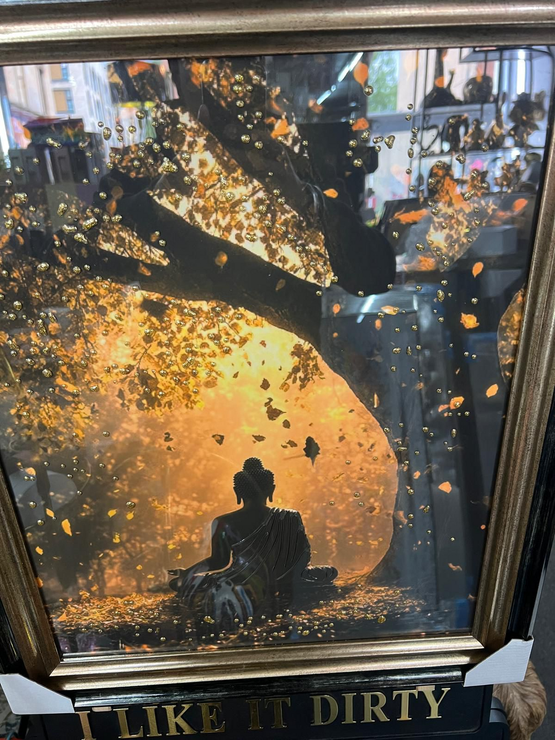 Black and gold Buddha wall art with liquid art resin, black and gold two tone frame